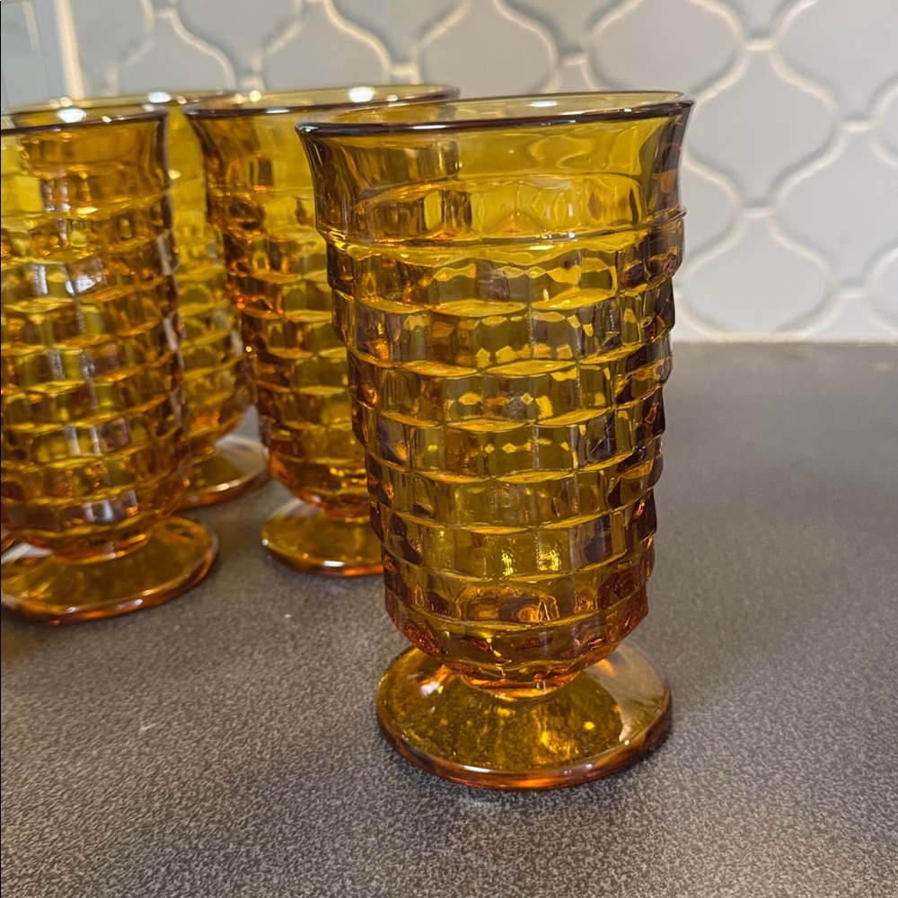 Vintage Indiana glass Whitehall Amber Glass Tumblers Set - Picture 2 of 3